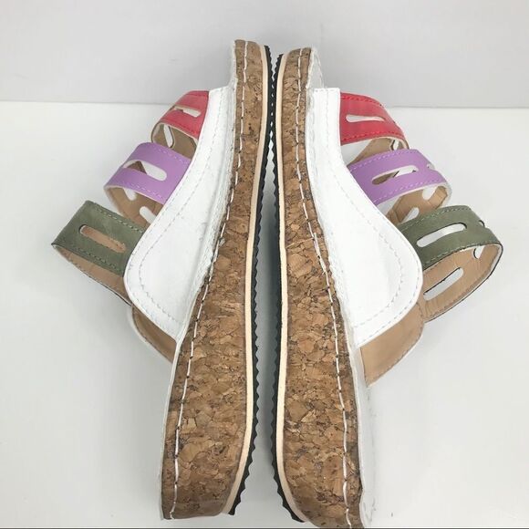 Crisp White Slide Cork Sandals with 3 Color Straps- Like New - Picture 4 of 9